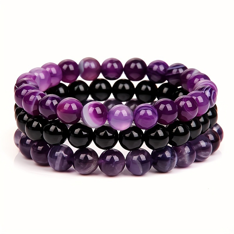 3pcs Stone Bead Bracelet Set Boho Style for Couples